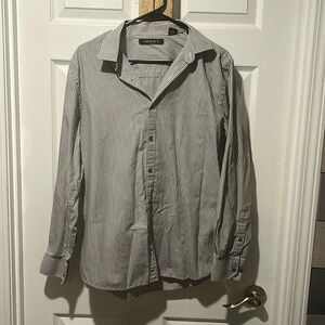 gray striped button down